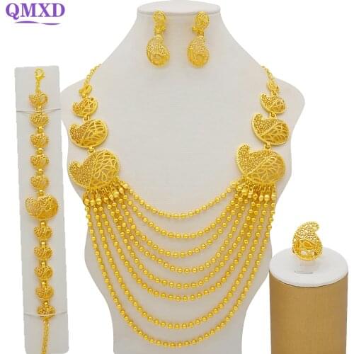 Tiered bead necklace Dubai gold big jewelry sets wedding bride accessory