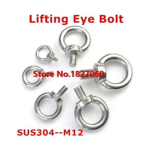 4pcs M12 Lifting Eye Bolts SUS304 Stainless steel Round Rings Hook Bolt Screw Male Thread DIN580