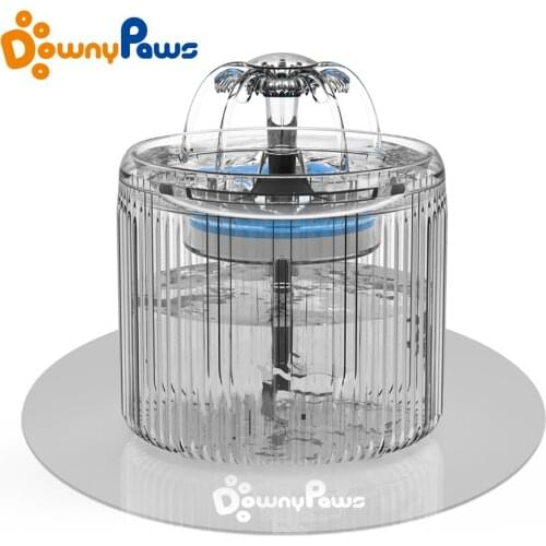 DownyPaws Automatic Cat Water Fountain Waterfall Dog Water Dispenser 2.6L Transparent Drinker Pet Filter Drinking Feeder WF-090