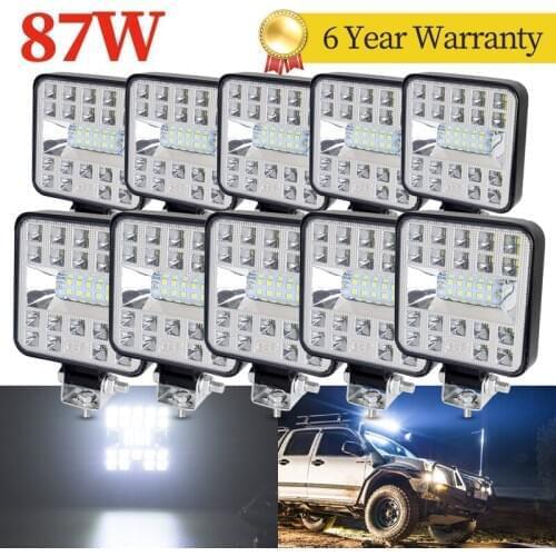 10pcs 87W Car LED Bar Worklight 48W Offroad Work Light 12V 24V Fog Lamp 4x4 LED Tractor Headlight Bulbs Spotlight for Truck ATV