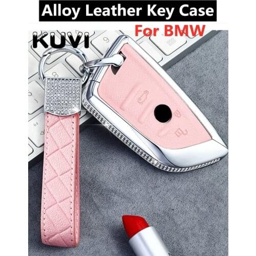 Alloy Leather Car Remote Key Fob Shell Cover Case For BMW 525li F15 F16 F48 F85 G30 G11 M 2018 X1 X3 X4 X5 X6 35i 50i keychain
