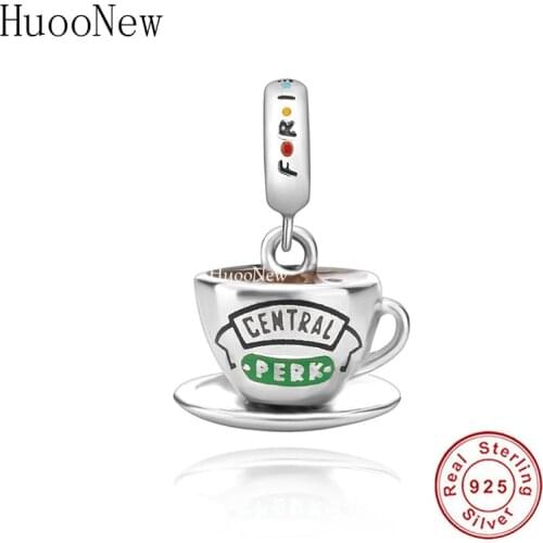 Fit Original Pandora Charm Bracelet Real 925 Silver Friends Enamel Central Peak Coffee Cup Bead For Making Women Berloque 2021