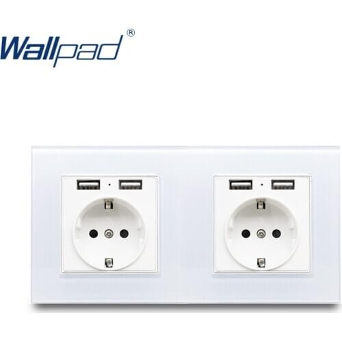 Double EU Socket with USB Wallpad Crystal White Glass Panel 16A AC 90V-265V 2.4A USB Charging Output
