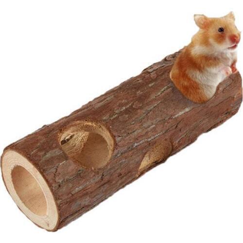 Pet Hamsters Mouses Wood Tunnel Tube Hollow Tree Trunk Teeth Grinding Chew Toy