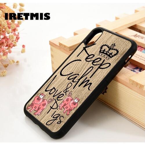 Iretmis 5 5S SE 6 6S Soft Silicone phone case cover for iPhone 7 8 plus X Xs 11 Pro Max XR Keep calm and love pigs cute phrase