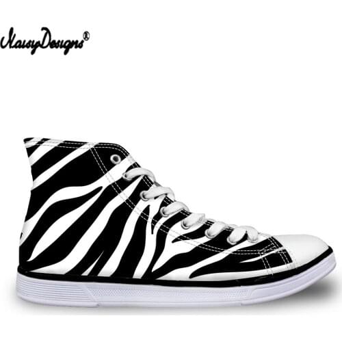Noisydesigns Black and White Zebra Pattern High Top Canvas Shoes for Women Custom Personalized Casual Womens Vulcanize Shoes