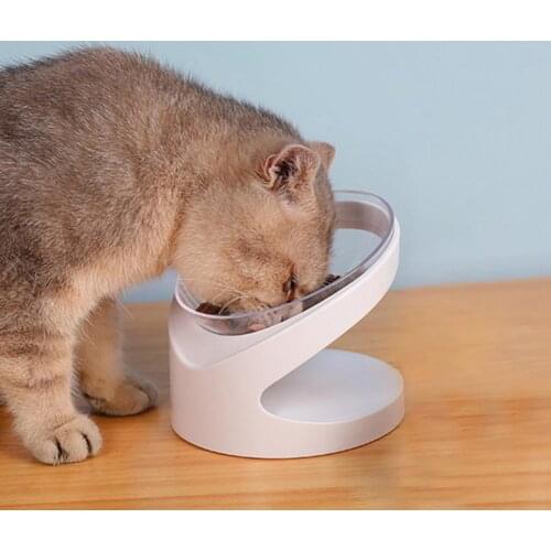 Cat Bowls Pet Food Feeder 15 Degree Bolique Design Neck Guard Transparent Round Pet Feeding Bowl Cats Supplies Products