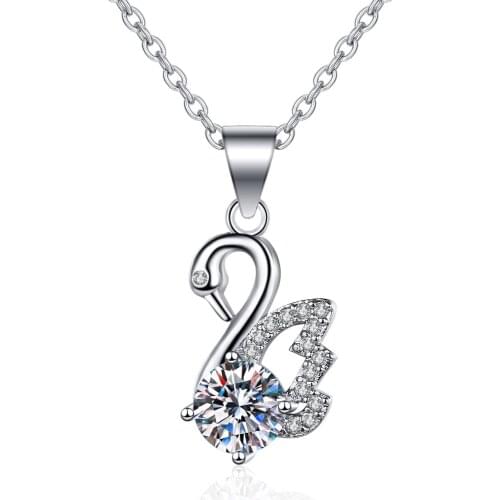 Fashion Swan Crystal Zircon Diamonds Gemstones Pendant Necklaces for Women Girl White Gold Color Jewelry Party Gifts