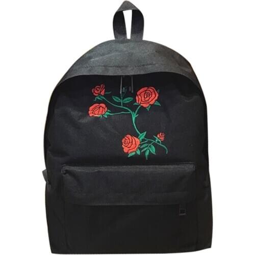 Fashion Women Harajuku Rose Embroidery Backpack Travel Backpack School Students Canvas Rucksack FA$B Women bag