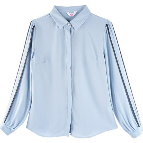 Neatie kiddie 2019 Fashion Office Ladies Chiffon Blouse Women Shirt Long Sleeve Stripe Patchwork Turn-down Collar Casual Blusas