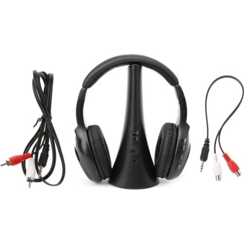 New Black 5 In 1 Wireless Stereo Headset Headphone Transmitter FM Radio For TV DVD MP3 PC Wireless Receiver Headphone