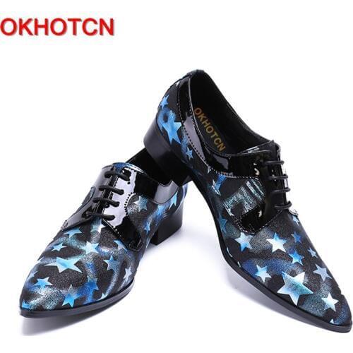 OKHOTCN Fashion new arrival star letter printed man shoes multiple colored man daily formal business shoes pointed toe lace-up