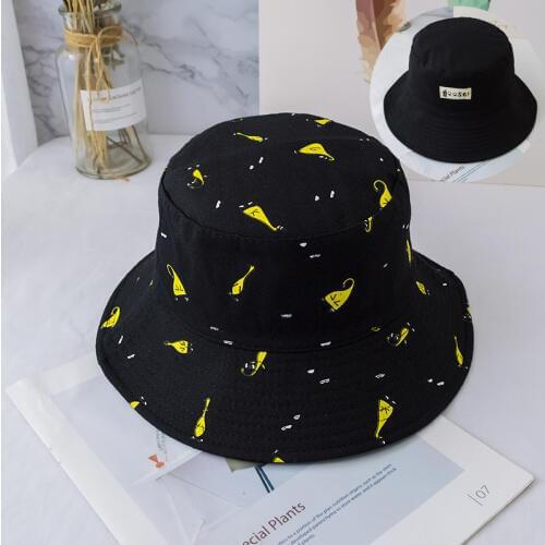 Panama Bucket Cap Unisex Cotton Cartoon Bucket Hat Men Women Bob Cap Hip Hop Outdoor Sport Summer Fishing Hat