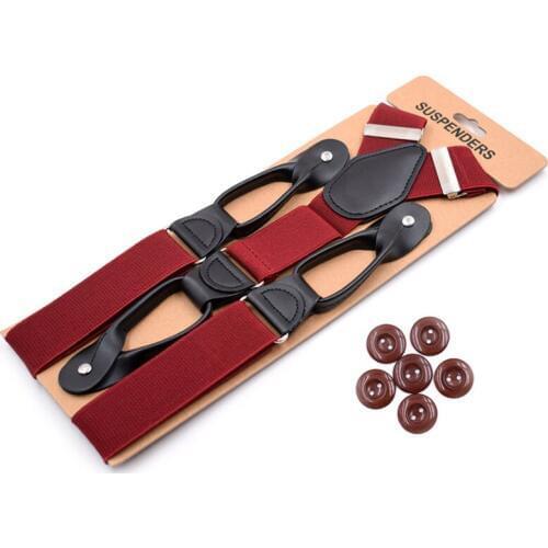 JIERKU Buttons Suspenders New Black Leather Mans Braces Suspensorio Fashion Trousers Strap Father/Husbands Gift 3.5*120cm