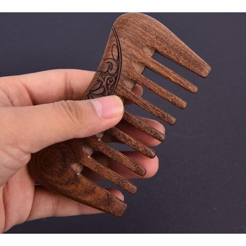 1Pcs Pocket Wooden Comb Natural Gold Sandalwood Super Wide Tooth Wood Combs Double Side Engraved Small Hair Combs