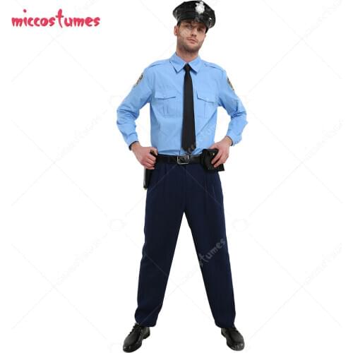 Adult Police Officer Costume Dark Blue Uniform for Men with Hat