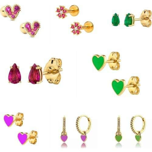 YUXINTOME 925 Silver Ear Needle Quartz Enamel Heart Stud Earrings for Women Engagement Zircon Bling Crystal Earring Fine Jewelry