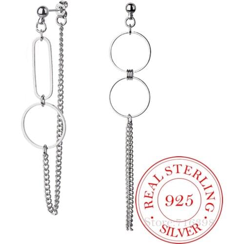 925 Sterling Silver Earrings Asymmetry Round Tassels Long Drop Earrings For Women Fashion Lady Sterling-silver-jewelry