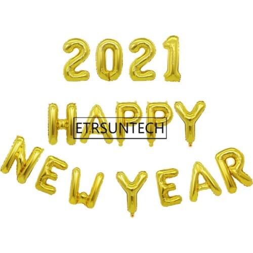 50sets Happy New Year 2021 Balloons Gold Silver Number Foil Helium Baloons Merry Christmas Eve Party Decor