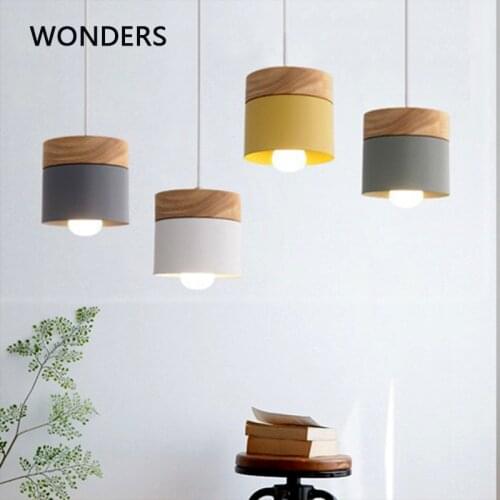Nordic Colorful Single head bedroom bedside LED pendant lamp Creative Solid wood&wrought iron indoor decor pendant light lustre
