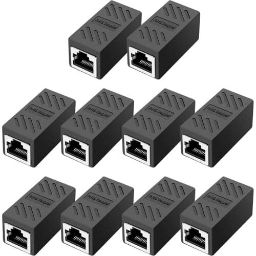RJ45 Coupler, in Line Coupler Cat7/Cat6/Cat5E Ethernet Cable Extender Adapter Female to Female (10 Pack Black)