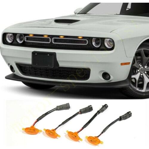 LED Car Front Grille LED Amber Light Raptor Style Light Kit Decor W/ Wire Speed 4Pcs For Dodge Challenger 2015-2021