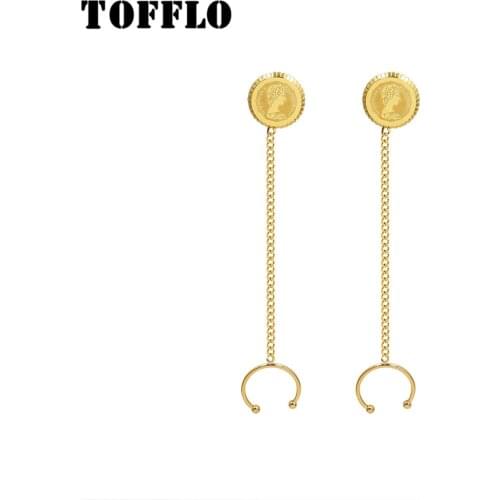 TOFFLO Stainless Steel Jewelry Tassel Queen Personality Moon Earrings Various Ways To Wear Female Fashion Ear-Hook BSF472