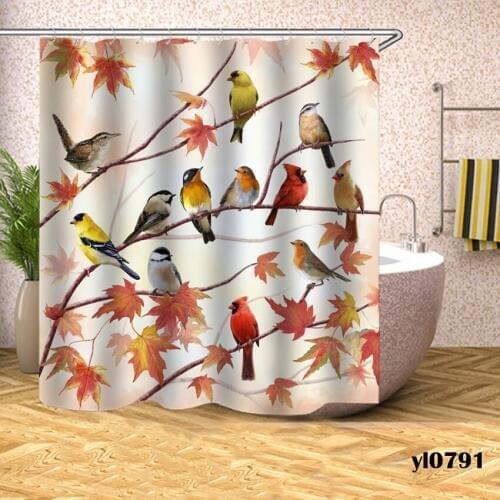 Birds Flowers Shower Curtains Animals Bath Curtains Waterproof For Bathroom Bathtub Large Wide Bathing Cover Home Rideau De Bain