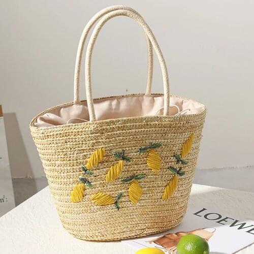 Brands Large Woven Straw Bag Women Handbag Bohemia Lemon Embroidery Tote Shoulder Bags for Women 2021 Womens Handbag Rattan Bag