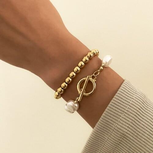 Vintage Baroque Irregular Imitation Pearl Womens Bracelet 2021 Fashion Simple Handmade Beaded Bracelets Charm Set Girl Jewelry