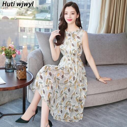 Summer Floral Chiffon Sexy Sleeveless Beach Boho Sundress Elegant Women Party Bodycon Vestidos 2021 Vintage Casual Midi Dresses