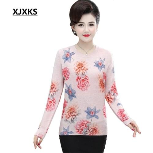 XJXKS Flower Printed Sweater Women Plus Size Long Sleeve Knitted Oversized Sweaters Autumn Pullover Women Cashmere Jumper