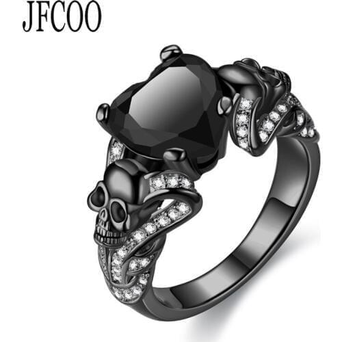 Wedding Punk Skull Rings black Heart-shape Crystal For Women Personality Ring Jewelry Dropshipping