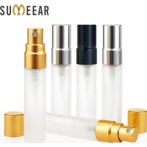 100 Pieces/lot 5ml Refillable Mini Perfume Spray Bottles Froste Glass Metal Atomizer Portable Travel Cosmetic Container Bottles