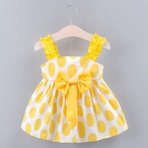 2020 Summer Girl Dress Toddler Baby Girls Kids Strap Bow Dot Print Summer Dress Princess Dresses Beautiful Girl Casual Clothes
