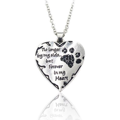 3Pcs No Longer By My Side But Forever In My Heart Pendant Black Pet Dog Cat Paws Print Necklace Chain Jewelry Gift For Women Men