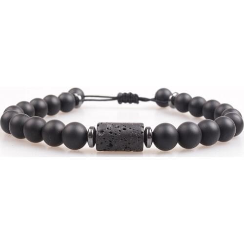 8mm Lava Stone Beads Bracelet Braided Rope Adjustable Black Matte Charm Healing Balance Beads Yoga Bracelet For Mens Dropshippin