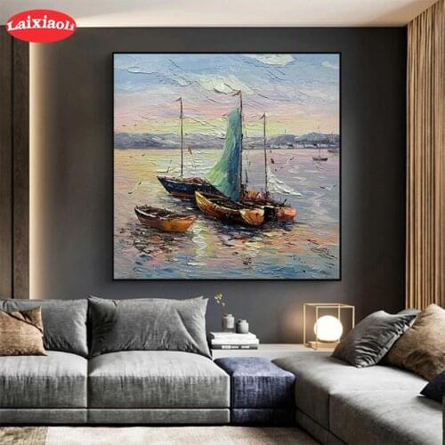 DIY Diamond Embroidery Abstract sunset sea sailing landscape Full Kits Needlework Diamond Painting Cross Stitch Decor For Home