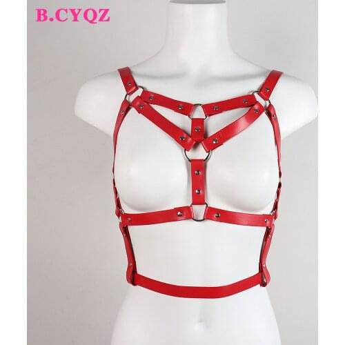 B.CYQZ Leather Harness Women Red Adjustable Body Bondage Belt Punk Suspenders Goth Garter Waistband Sexy Underwear Rave Outfit