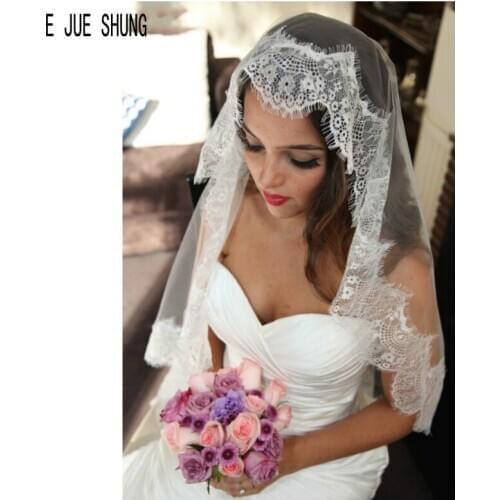 E JUE SHUNG White Wedding Veils One Layer Lace Edge Vintage Tulle Bridal Veils Wedding Accessories Veu De Noiva Voile Mariage