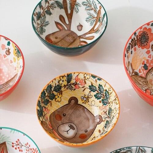 Cartoon eating bowl household ceramic rice bowl single noodle bowl cute girl heart net red creative childrens tableware