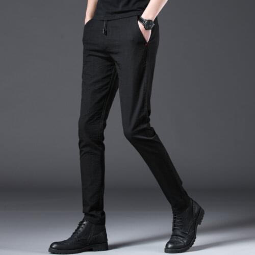 Jantour 2021 Fashion Men Pants Slim Fit Spring Summer High Quality Business Flat Classic Full Length Thin Casual Trousers Male