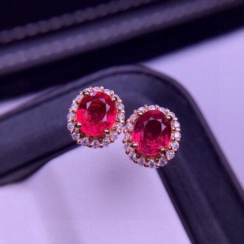 E405 Fine Jewelry Pure 18 K Gold AU750 100% Natural Pink Spinel Gemstones 1.2ct Stud Earrings for Women