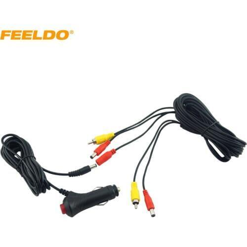 FEELDO 12V/24V Car Cigarette Lighter Socket Plug Connector Adapter Switch With Backup Reverse Car Camera RCA Video Power Cable