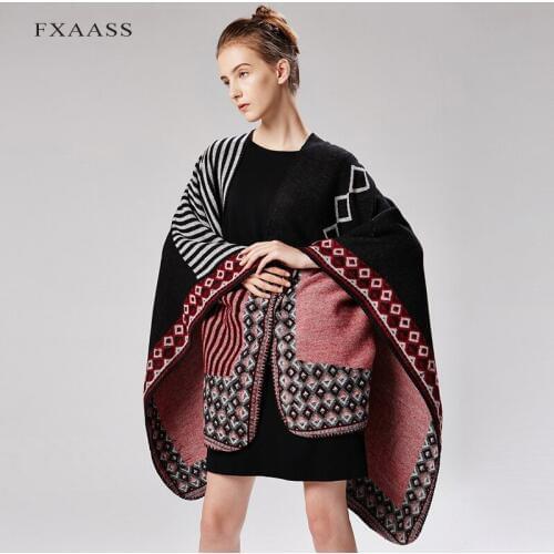 FXAASS New Autumn/Winter Shawl Fashion Poncho Women Scarf for Lady Luxury Blanket Cashmere Scarves Warm Pashmina Wholesale Cape