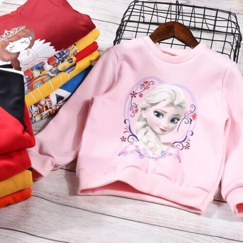 Frozen Fall Winter Girls Long Sleeve Sweater Hoodie Boys Plus Fleece Tops Children Princess Undershirt Fashion Clothes