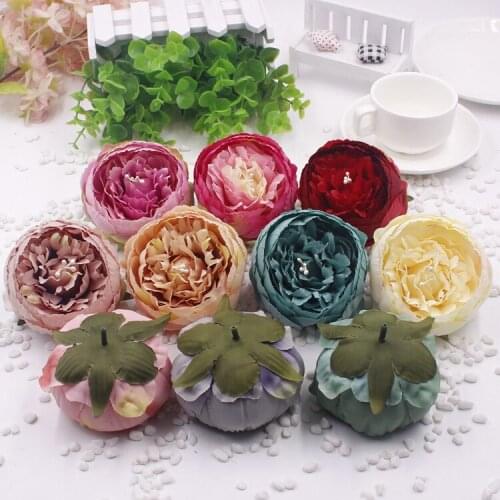 5PCS 9cm Artificial Peony Flower Heads Wedding Candy Box Christmas Gift Box Decoration DIY Bridal Garland Wedding Arches Flower