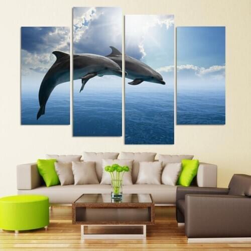 No Frame 4 Piece Dolphins Animals Modern Wall Art HD Picture Canvas Print Oil Painting for Living Room Cuadros Decoracion