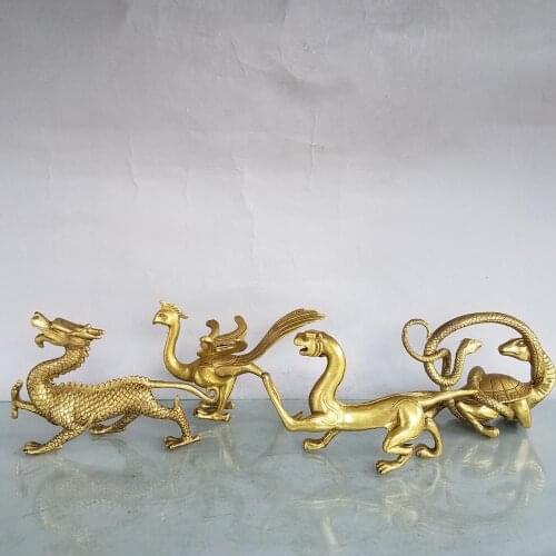 6" Chinese Seikos Bronze Statues of four great beasts Guardian of the Quartet Qinglong White tiger Suzaku Basalt statue