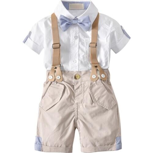 Toddler Boys Clothing Set Infant Boys Wedding Party Suits Children Kids Summer Blouse Shirt Belt Shorts Clothes Sets For 1 2 3 4